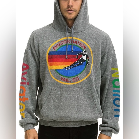AVIATOR NATION RELAXED PULLOVER HOODIE HEATHER GREY Men XL VAIL COLORADO USA - Picture 1 of 12